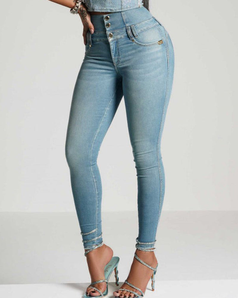 High-Waisted Skinny Jeans with Butt-Lifting Design