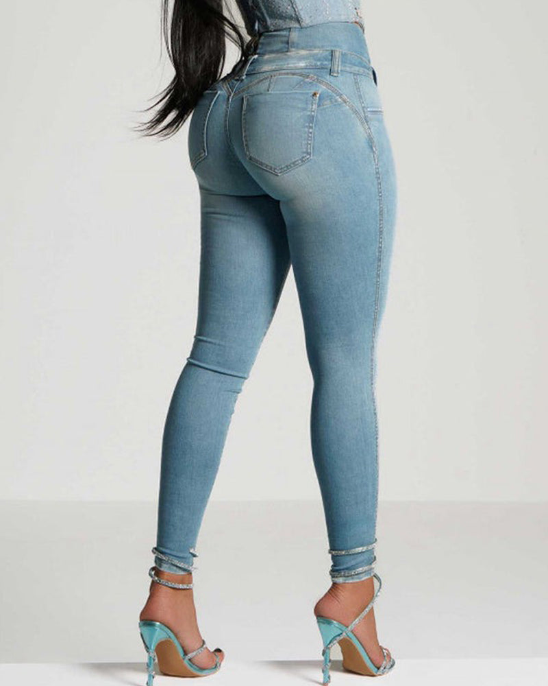 High-Waisted Skinny Jeans with Butt-Lifting Design