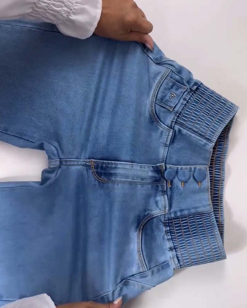 High Waist Skinny Flared Jeans with Elastic Waistband