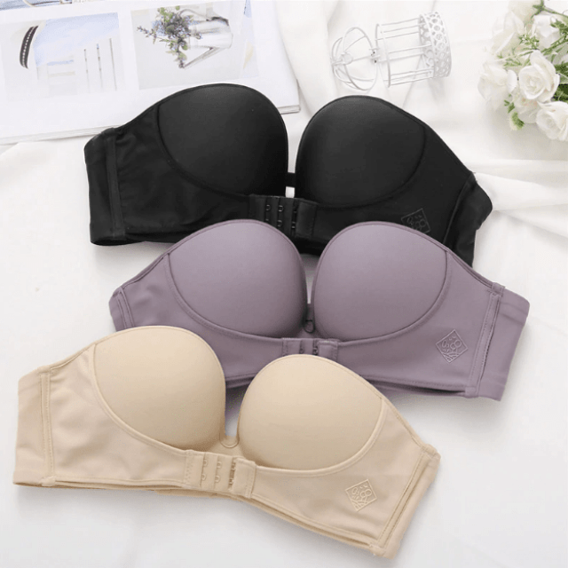Strapless Invisible Bra with Front Buckle and Seamless Fit