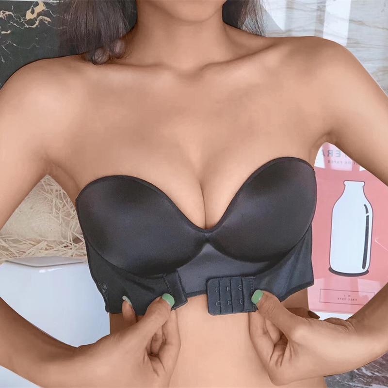 Strapless Invisible Bra with Front Buckle and Seamless Fit