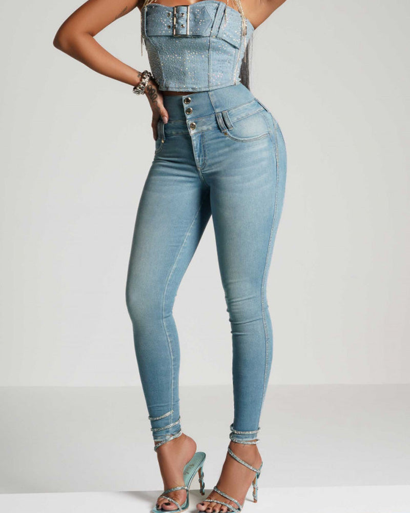 High-Waisted Skinny Jeans with Butt-Lifting Design