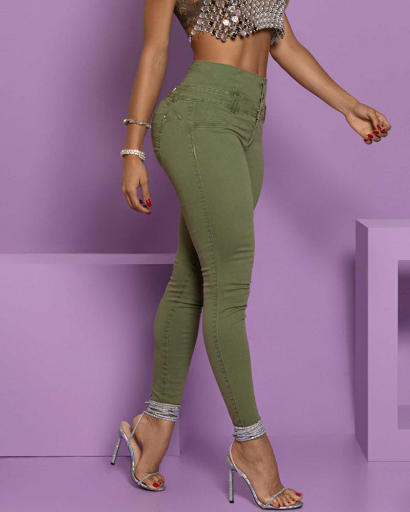 High-Waisted Skinny Jeans with Butt-Lifting Design